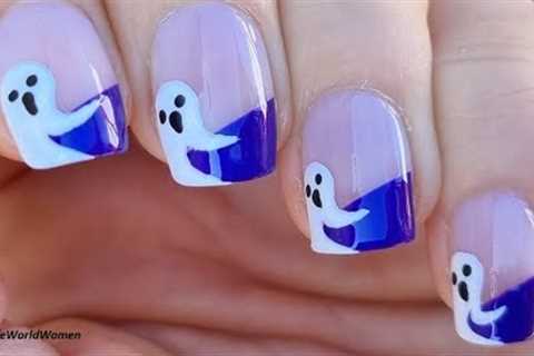 Purple FRENCH MANICURE With Cute GHOST NAIL ART - Halloween NAILS 2022